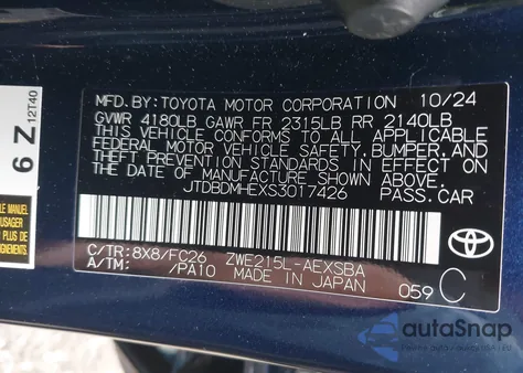2025 Toyota Corolla Hybrid Se from USA, damaged, VIN JTDBDMHEXS3017426